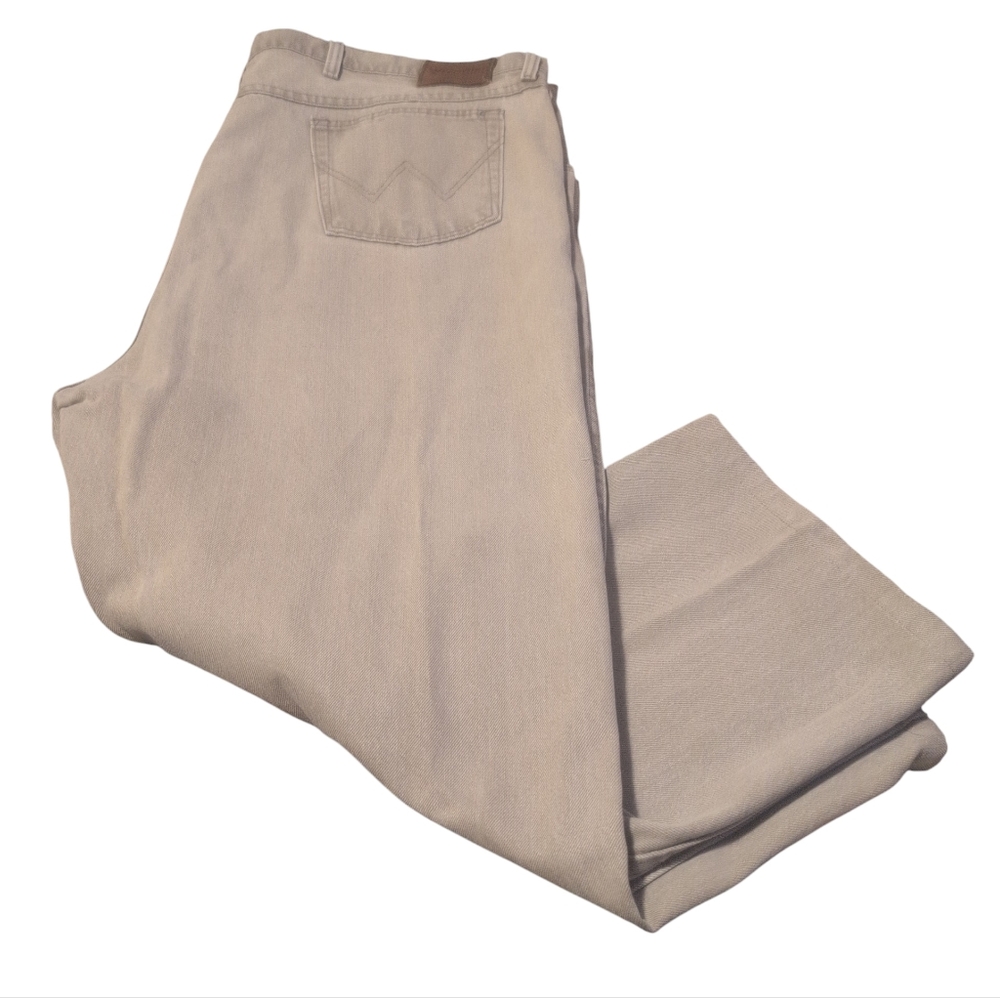 Wrangler Men’s Jeans 48x25 Beige Khaki Straight Leg Workwear Denim Pants Hemmed